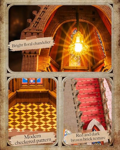 Rolife 3D Wooden Puzzle- Geometry Cathedral Architecture Model with LED Lights, DIY Craft Building Kit for Adults, Unique Home Decor & Birthday for Hobbyists - style: Geometry Cathedral