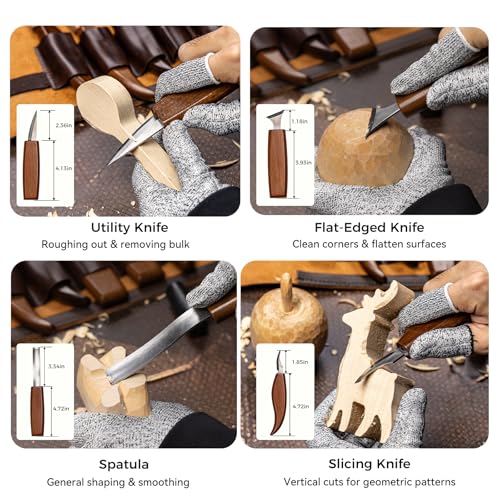 68-Piece Wood Carving Kit for Adults and Beginners, 16 Whittling Knives & Chisels, 8 Basswood Blocks, Leather Tool Roll, Safety Gloves, Paints and Templates, Carving Gift Set for Men