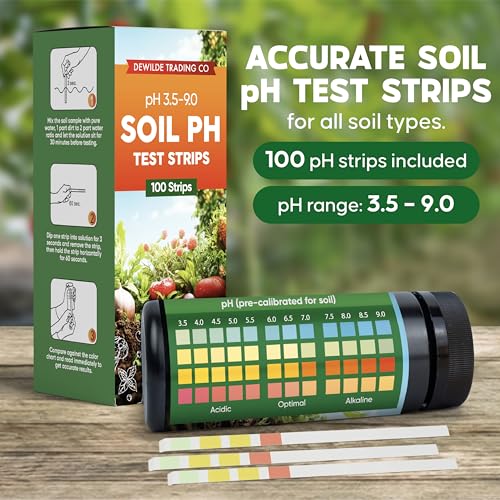 Soil Test Kit – 100 Soil pH Test Strips (3.5–9 Range) for Garden, Lawn & Indoor Plants – Easy At-Home Soil Testing