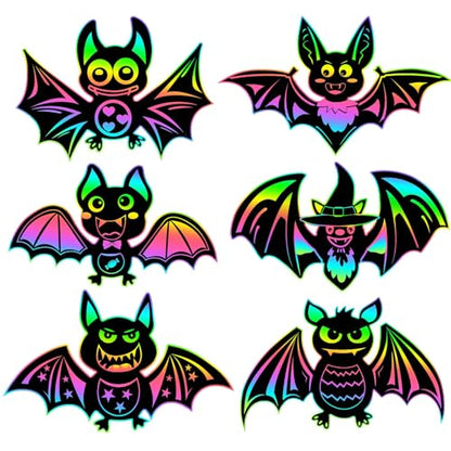 JULMELON 36 Pcs Halloween Scratch Art Bat Crafts Kit for Kids Party Favors - style: Halloween Bat