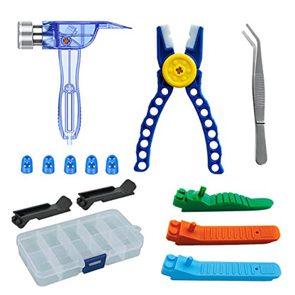 Building Blocks Tool Kit - Brick Separator, Mini Blocks Tool Set, Multi-Functional Hammer, Pliers, Tweezers, Finger Protectors with Tin Box (Blue) - color: Blue