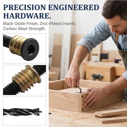 Wood Screw Inserts Kit 40 Sets 1/4"-20 – Furniture Hardware with 3/4" & 1-1/4" Hex Bolts, Pilot Drill Bit, 2 Wrenches for Furniture Assembly, Stripped Hole Repair - size: 40 PCS