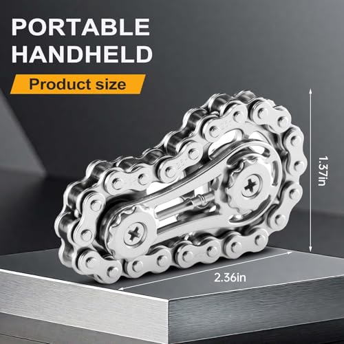 2 Pieces Bicycle Chain Gear Decompression Toy, Children and Adult Finger Spinning top, Cool Office, Travel, Meeting Desktop Small Toy, Durable Mechanical Belt with Smooth Bearings EDC