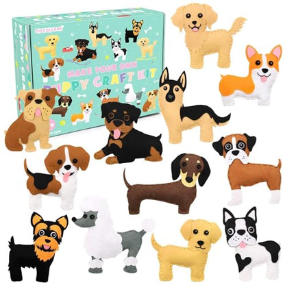 CiyvoLyeen Puppy Sewing Kit for Kids –Fun Plush Toy Sewing for Girls & Boys – DIY Felt Craft Gift Set Ages 7 8 9 10 11 12 - color: Dog-12pPcs