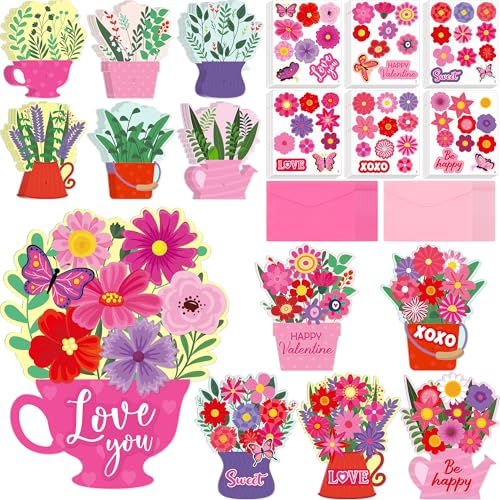 36 Set Valentines Day DIY Craft for Kids - Flower Card Making Kit with Greeting Cards Stickers Envelopes Set Gifts for Classroom School Activities - style: valentines