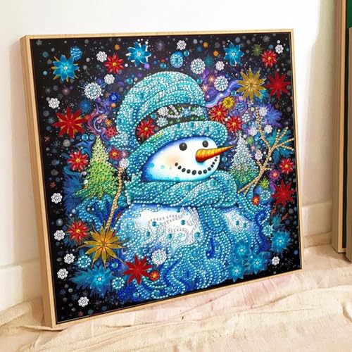 Special Shape Diamond Art Kits for Adults, 5D Diamond Painting Kits for Beginner, DIY Diamond Crystal Rhinestones Painting Kits for Home Wall Decor Gift Snowman Christmas 30x30cm/12x12in