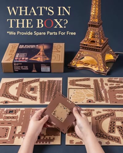 Rowood Eiffel Tower,3D Puzzle Model Kits for Adults,DIY 3D Wooden Puzzles for Adults,Builing Set with LED,Home Decoration Festival Gift Idea