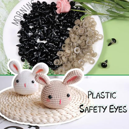TOAOB 150pcs 10mm Black Plastic Safety Eyes Crafts Safety Eyes with 150pcs Washers for Stuffed Animals Amigurumis Crochet Doll Making - size: 10mm