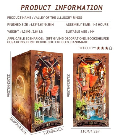 Spilay Book Nook Kit for Adults, Magic Miniature House Building Kit - color: Valley of the Illusory Rings With Dust Cover