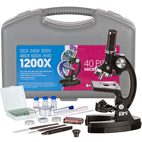 AmScope KE-8Q8Q-VVLY Microscope Kit, LED and Mirror Illumination, 1200X - color: Black, size: 12.99 x 9.84 x 6.69 inches