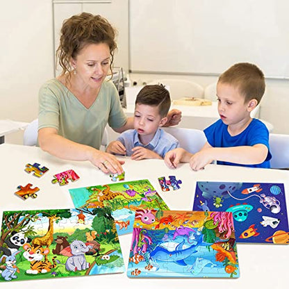 Puzzles for Kids Ages 3-5, Wooden Jigsaw Puzzles 24-30 Pieces for Toddler Children Learning Educational Puzzles 3 4 5 6 Year Toys for Boys and Girls (6 Puzzles)
