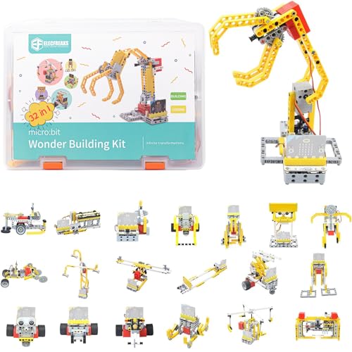 ELECFREAKS microbit 32 in 1 Wonder Sensor Kit, Makecode Programmable Learning Kit with Building Bricks/Sensors/Wukong Expansion Board(Without Micro:bit)