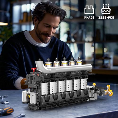 Mould King 10209 Aircraft Carrier Engine Building Sets, Intelligent Chip Drive Engine Model Kit that Runs, Build Your Own STEM Model Engine, Gift for Age 14+/Adult Collections Enthusiasts (3222+ PCS) - style: MK-10209 engine