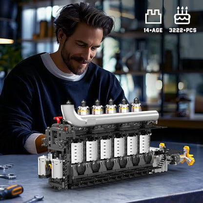 Mould King 10209 Aircraft Carrier Engine Building Sets, Intelligent Chip Drive Engine Model Kit that Runs, Build Your Own STEM Model Engine, Gift for Age 14+/Adult Collections Enthusiasts (3222+ PCS) - style: MK-10209 engine