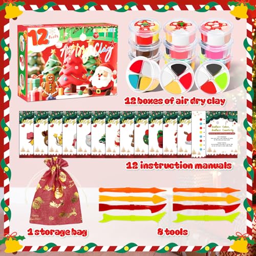 MuseLuxe Air Dry Clay - 12 Boxes Christmas Modeling Clay Kit - color: 12 Colors