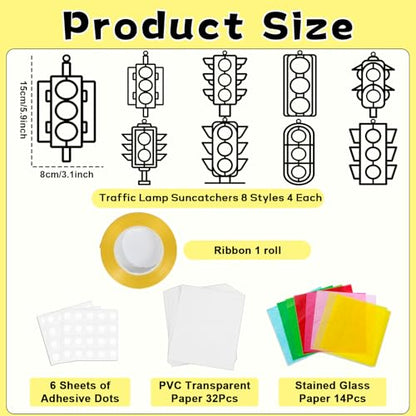QOUBAI 32 Sets Traffic Light Suncatchers Craft Kit DIY Window Stained Glass Effect Traffic Lamp Paper Crafts Home School Classroom Decoration Kid Birthday Gift Creative Art Project Activity Game - style: Traffic Light