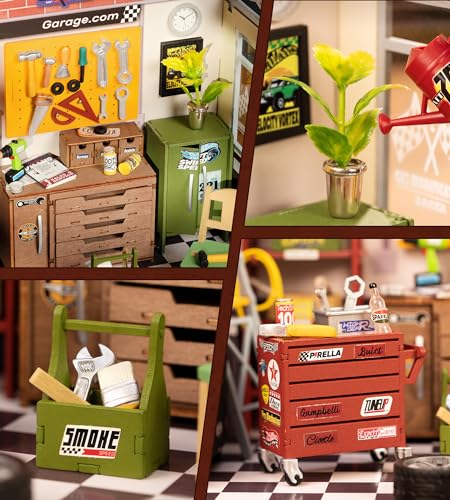 Rowood Miniature House Kit,DIY Miniature Dollhouse Craft Kits for Adults,Mini House Kits with LED,Birthday for Ages 14+(Garage Workshop) - style: Garage Workshop