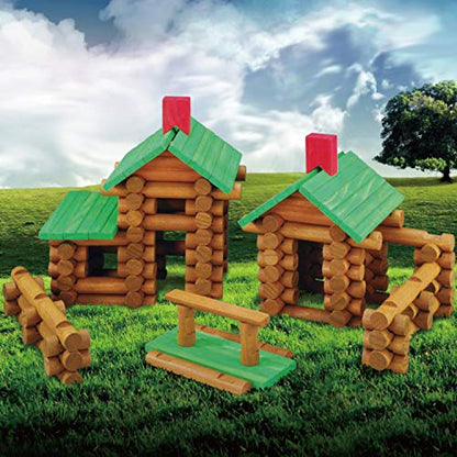 SainSmart Jr. 450 PCS Wooden Log Cabin Set Building House Toy for Toddlers, Classic STEM Construction Kit with Colorful Wood Logs Blocks for 3+ Years Old (20-338)