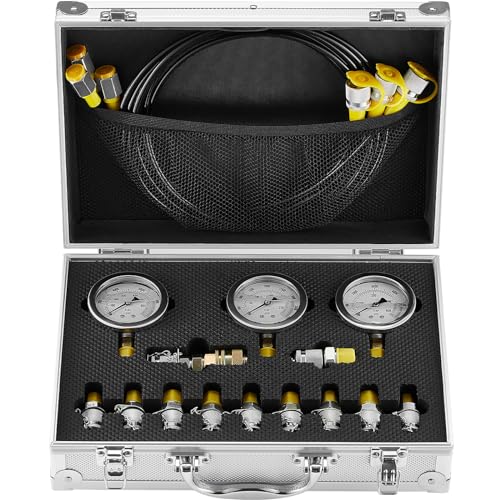 Hydraulic Pressure Test Kit, 250/400/600bar, 3 Gauges 11 Test Couplings 3 Test Hoses, Excavator Hydraulic Test Gauge Set with Portable Carrying Case for Excavator Tractors Construction Machinery - style: 3 Gauges 11 Test Couplings