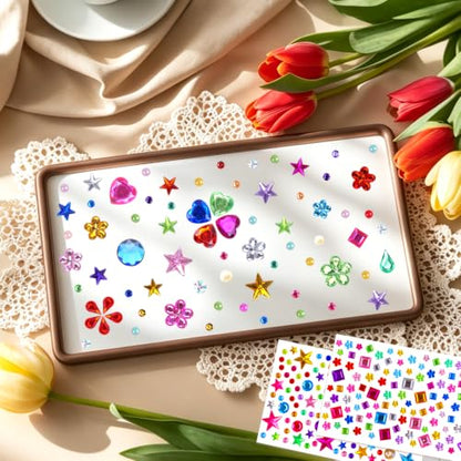 10000+Pcs Gem Stickers, 19 Sheets Rhinestone Stickers, Diamond Stickers