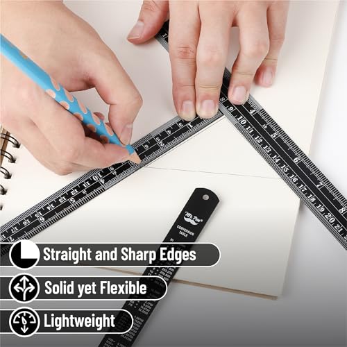 Mr. Pen- Metal Straight Edge Ruler, 4 pcs, 6", 8", 12", 14", Black - color: Black, size: 6, 8, 12, 14 inch
