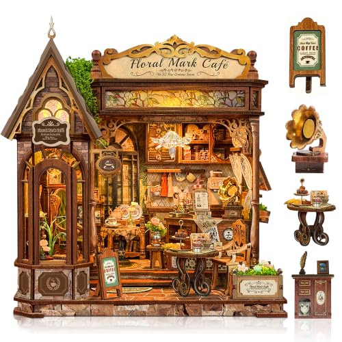 CRIOLPO Book Nook Kit for Adults Floral Coffee Shop House with LED Light - color: Flower Coffee Shop