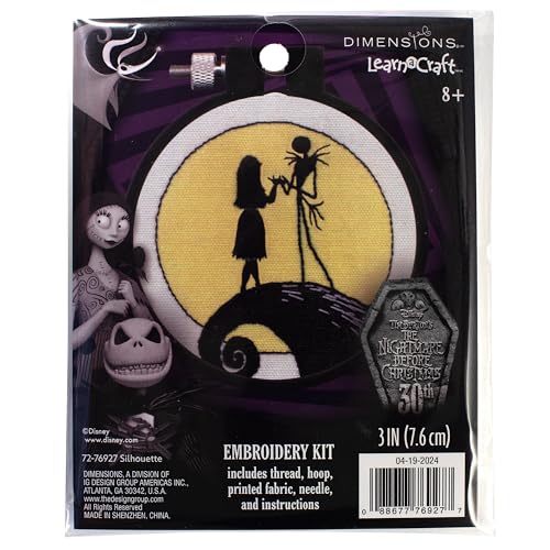 Dimensions 72-76927 Disney Tim Burton's The Nightmare Before Christmas Silhouette Mini Beginner's Embroidery Kit, 3" Diameter, Multicolor, 5 Pieces - style: Silhouette NBC