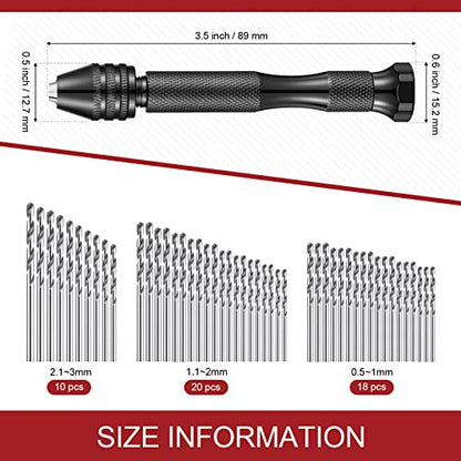 Zhehao 59 Pcs Hand Drill Bits Set Micro Drill Bit Set for Crafts, Black - color: Black