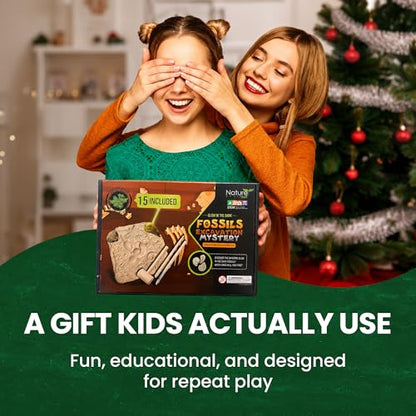 Nature Gear Dino Fossil Dig Kit for Kids, Educational Excavation Kit with 15 Glow in The Dark Mystery Fossils, Interactive Dinosaur Science Kits for Kids Age 3-5 and Up, Excavation Adventure Kit - style: Excavation Adventure Kit