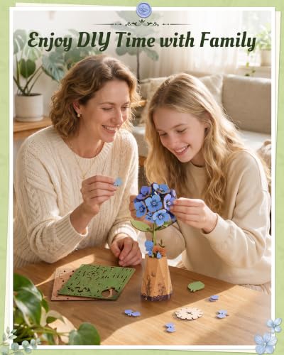 3D Flower Wooden Puzzle for Adults-Blue Hydrangea,DIY Wooden Flowers - style: TW-Blue Hydrangea