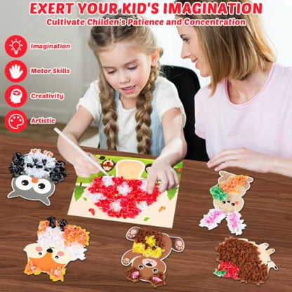 Lonfliness 8Pcs Forest Animal Poke in Craft Kits for Kids Mess Free DIY Art - style: Forest