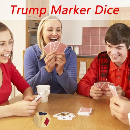 Wooden Euchre Trump Marker Dice Set - Large 1.57" (4cm) Clear Printed Euchre Cube, Trump Poker Game Kit, for Adults & Card Game Lovers (Four Pieces) - color: Four Pieces