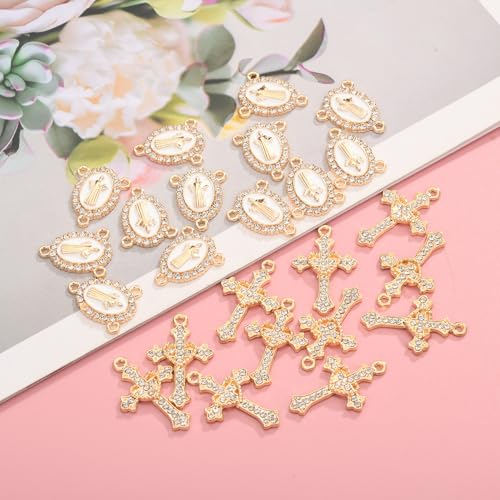 Jiali Q 20 Piece Set Rhinestone Cross Connectors and Pendants for Jewelry Making (Gold St.Benedict) - color: GOLD St.Benedict