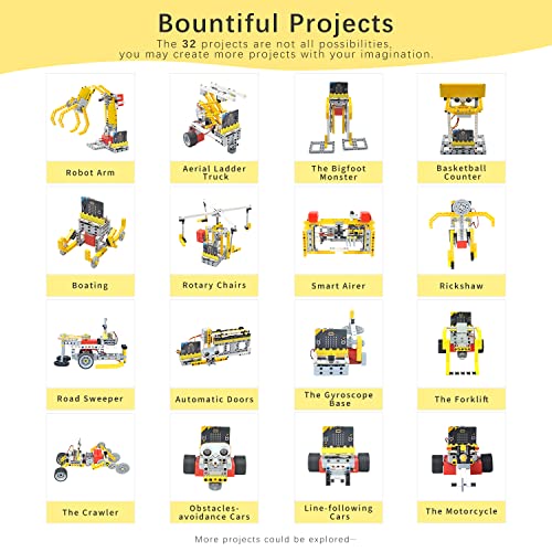 ELECFREAKS microbit 32 in 1 Wonder Sensor Kit, Makecode Programmable Learning Kit with Building Bricks/Sensors/Wukong Expansion Board(Without Micro:bit)