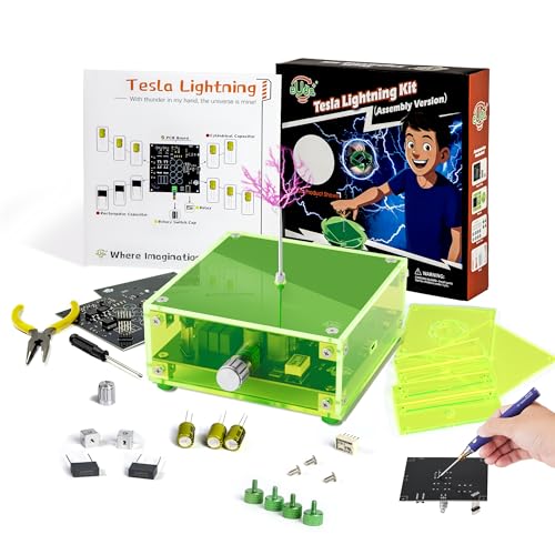 eUda+ STEM Tesla Lightning Kit for Kids&Adults Science Kits for Kids Age 12-14 Build Your Tesla Coil Kit Stem Kits for Kids Age 14-16 Soldering Practice Kit for Beginners 12+ (Soldering Version, RFG) - size: Rectangular-Fluorescent Green (RFG)