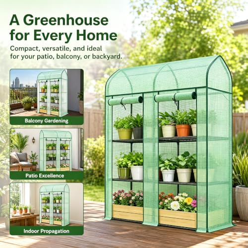 3‑Tier Portable Greenhouse, Small Walk‑in Green House, Green - color: Green B, size: Small