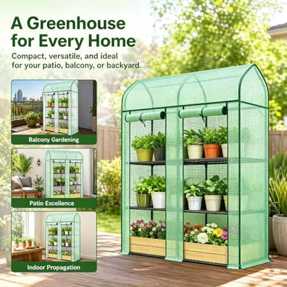 3‑Tier Portable Greenhouse, Small Walk‑in Green House, Green - color: Green B, size: Small