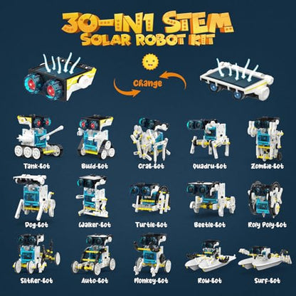 Wesfuner 30-in-1 STEM Solar Robot Kit Toys, 243 Pieces Educational Building Science Experiment Kit for Kids Aged 8-12, Birthday Gifts Kids Aged 8 9 10 11 12 13 Years Old(White) - color: White