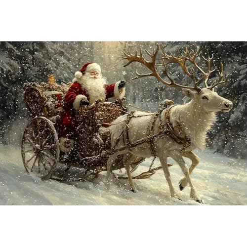 BOHADIY Diamond Painting Kit for Adults, Christmas Santa Claus Diamond Art Kits for Adults Beginners, Full Round Drill Forest Deer Art and Crafts Kits for Home Wall Decor Gifts 12x16inch