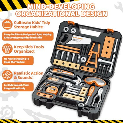 Kids Tool Set with Tool Box Electronic Toy Drill, Toy Tool Set for Boy Girl - style: Black+Orange