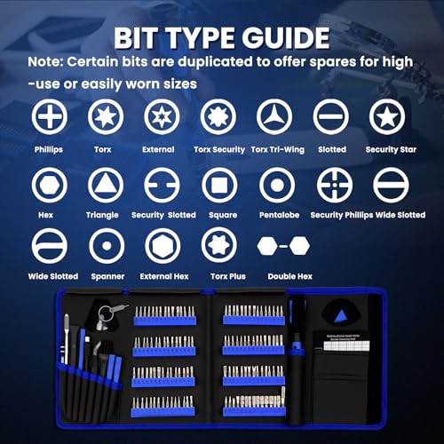 142Pcs Precision Screwdriver Set for Electronics–Multi-Bit Repair Tool Kit for iPhone,MacBook,Laptop,Tablet,PS4,Xbox,Nintendo|Magnetic Mat,ESD Tweezers,Suction Cup&Spudger|Comes with Repair Tool Bag - color: 142 Pcs