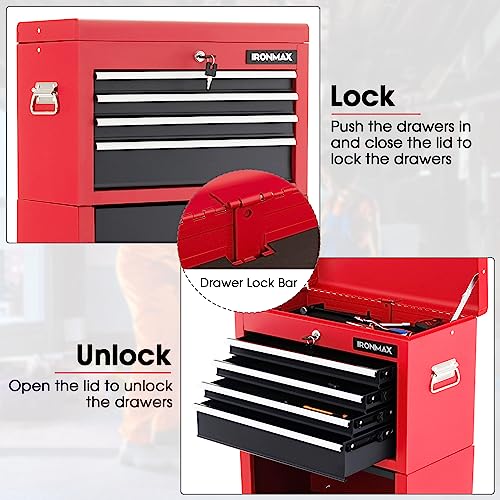 Goplus 6 Drawers Tool Chest, Rolling Metal Tool Box with Universal Wheels, Protective Liner, Detachable Top Toolbox, Auto Lock, 3-in-1 Large Tool Cabinet for Garage Shop Auto Repair - color: Red+black, style: Large 6 Drawers