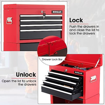 Goplus 6 Drawers Tool Chest, Rolling Metal Tool Box with Universal Wheels, Protective Liner, Detachable Top Toolbox, Auto Lock, 3-in-1 Large Tool Cabinet for Garage Shop Auto Repair - color: Red+black, style: Large 6 Drawers