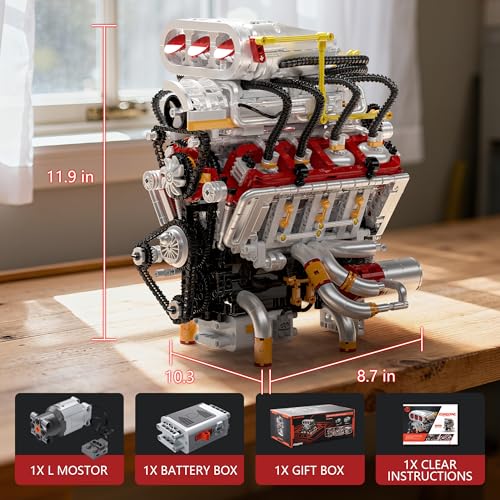 V8 Engine Model Kit, Runnable Model Engine Building Kits for Adults & Kids 8-14+, Build Your Own Visible STEM Car Engine with Motors, 2347PCS DIY STEM Building Blocks Sets Gifts for Adults Boys Girls