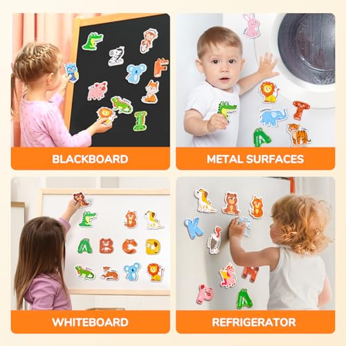 JoyCat Wooden Fridge Magnets, Cute Animal Alphabet Letters 52 Pcs - style: Letters+Animals