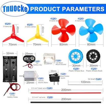 6 Set Electric DC Motor Kit, Electric Small Motor 3-12V 25000 RPM with 9V Battery Clip Connector, Shaft Propeller, 2 x AA Battery Holder, Plastic Wheels for DIY Science Projects