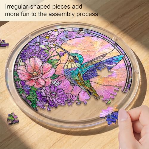 Acrylic Jigsaw Puzzle Suncatcher - Purple Hummingbird - color: Purple Hummingbird, size: S-7.4in*7.4in