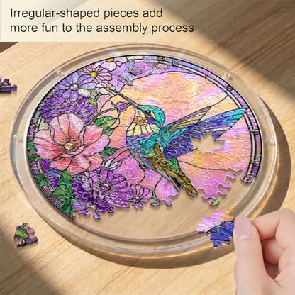 Acrylic Jigsaw Puzzle Suncatcher - Purple Hummingbird - color: Purple Hummingbird, size: L-8.9in*8.9in