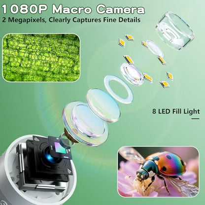 Odatay 1000X Digital Kids Microscope Kit with 12 Slides & 2" Screen, White - color: White