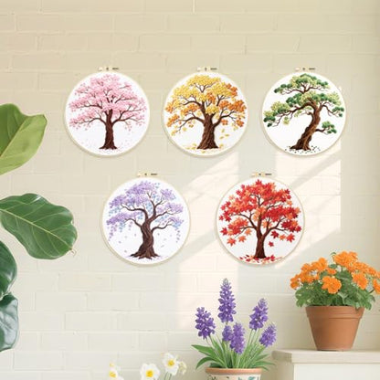 ORIGACH 5 Pcs Seasonal Tree Embroidery Kit for Beginners - style: Seasonal Tree